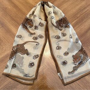 Burmel Silk Leopard Animal Print Japanese Hand Rolled Scarf, Size 42x15